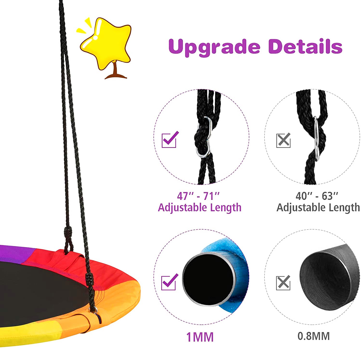 1人用スチールフレームスリングポーチスイング マルチカラー