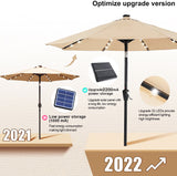 10 フィート スチール マーケット ティルト パティオ アンブレラ クランクとソーラー LED 付き タン