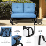 2-Person Metal Outdoor Glider with Blue Cushion
