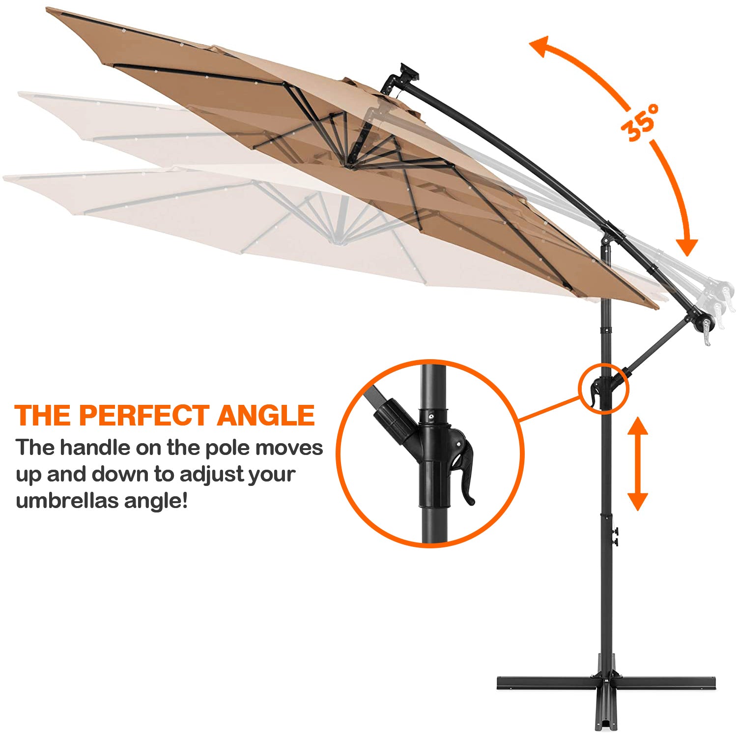 10 フィート スチール カンチレバー ソーラー LED オフセット 屋外パティオ傘 ベージュ