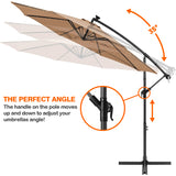 10 フィート スチール カンチレバー ソーラー LED オフセット 屋外パティオ傘 ベージュ