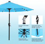10 フィート スチール マーケット ティルト パティオ アンブレラ クランクとソーラー LED 付き ターコイズ