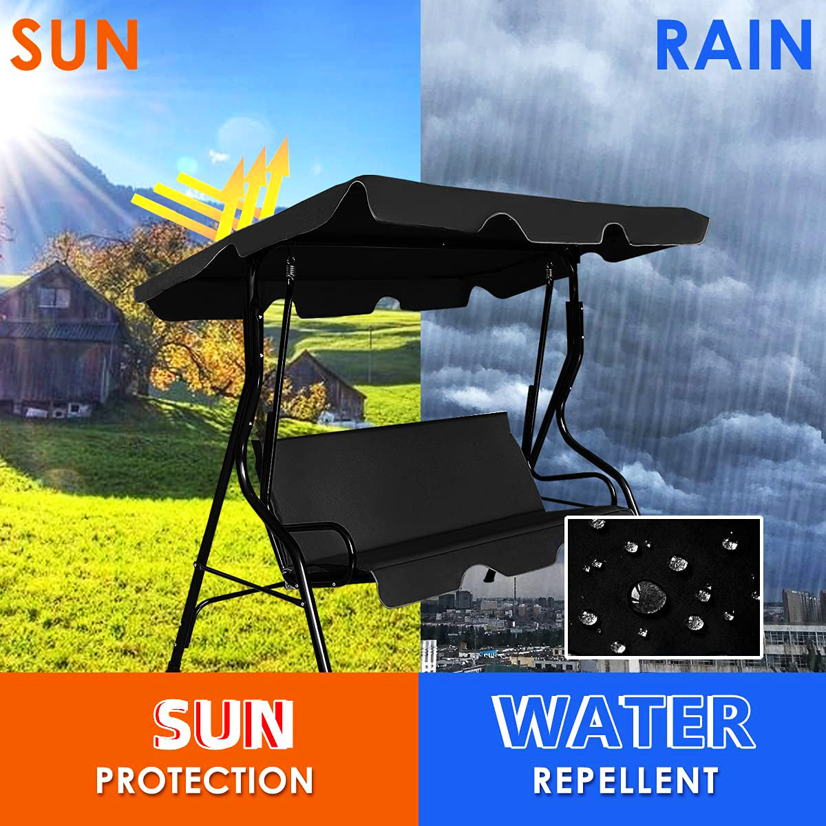 取り外し可能なクッションとコーティングされたスチールフレームを備えた3人用屋外パティオスイングチェア