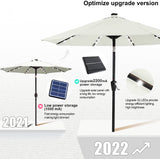 10 フィート スチール マーケット ティルト パティオ アンブレラ (クランクとソーラー LED 付き、ベージュ)