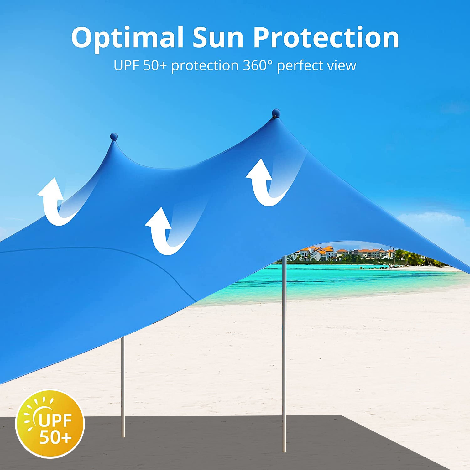 10 フィート x 10 フィート ポータブル ビーチ キャノピー テント シェルター サンド アンカー キャリーバッグ付き ブルー