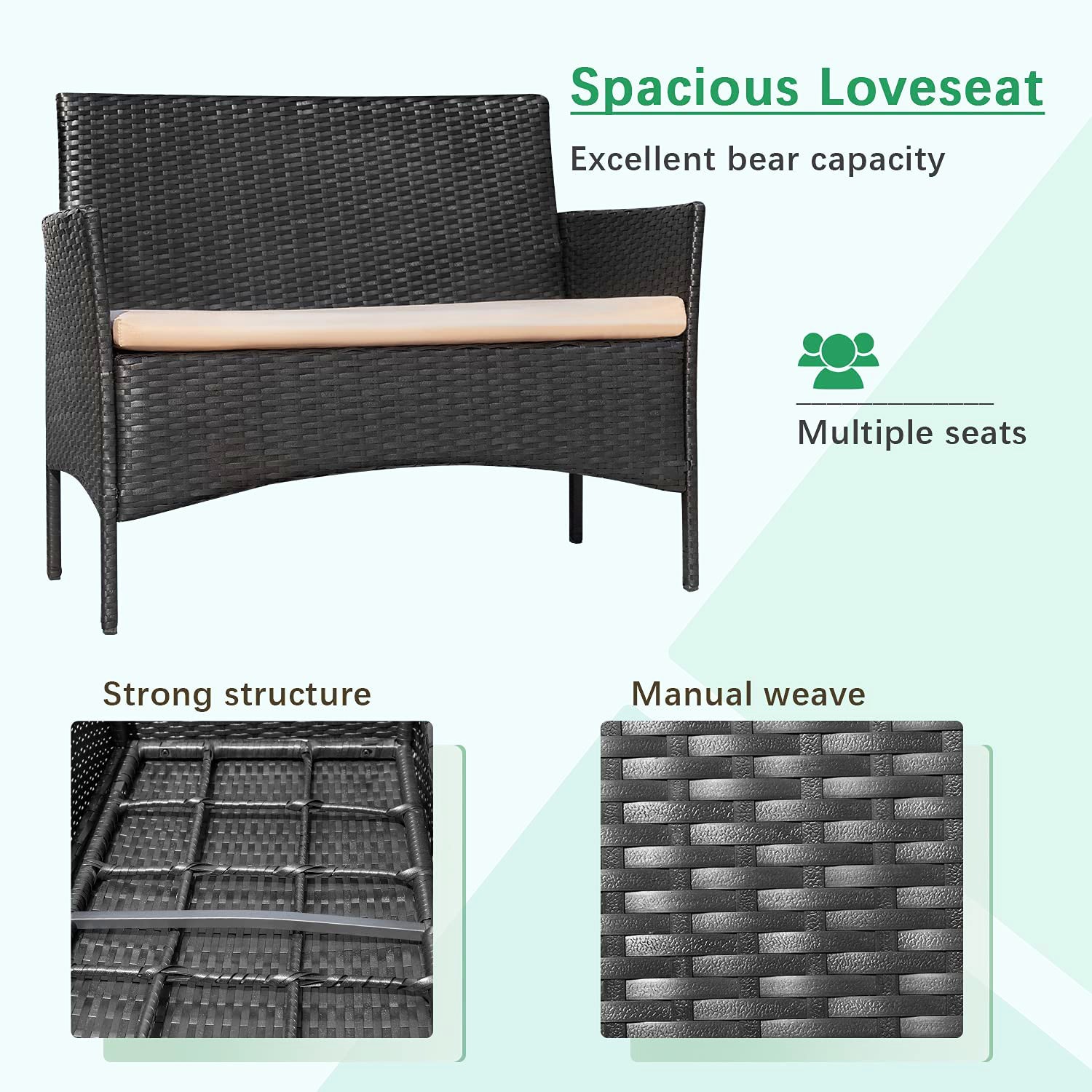 4ピース スチール製屋外パティオウィッカーコンバクションセット パープルクッション付き