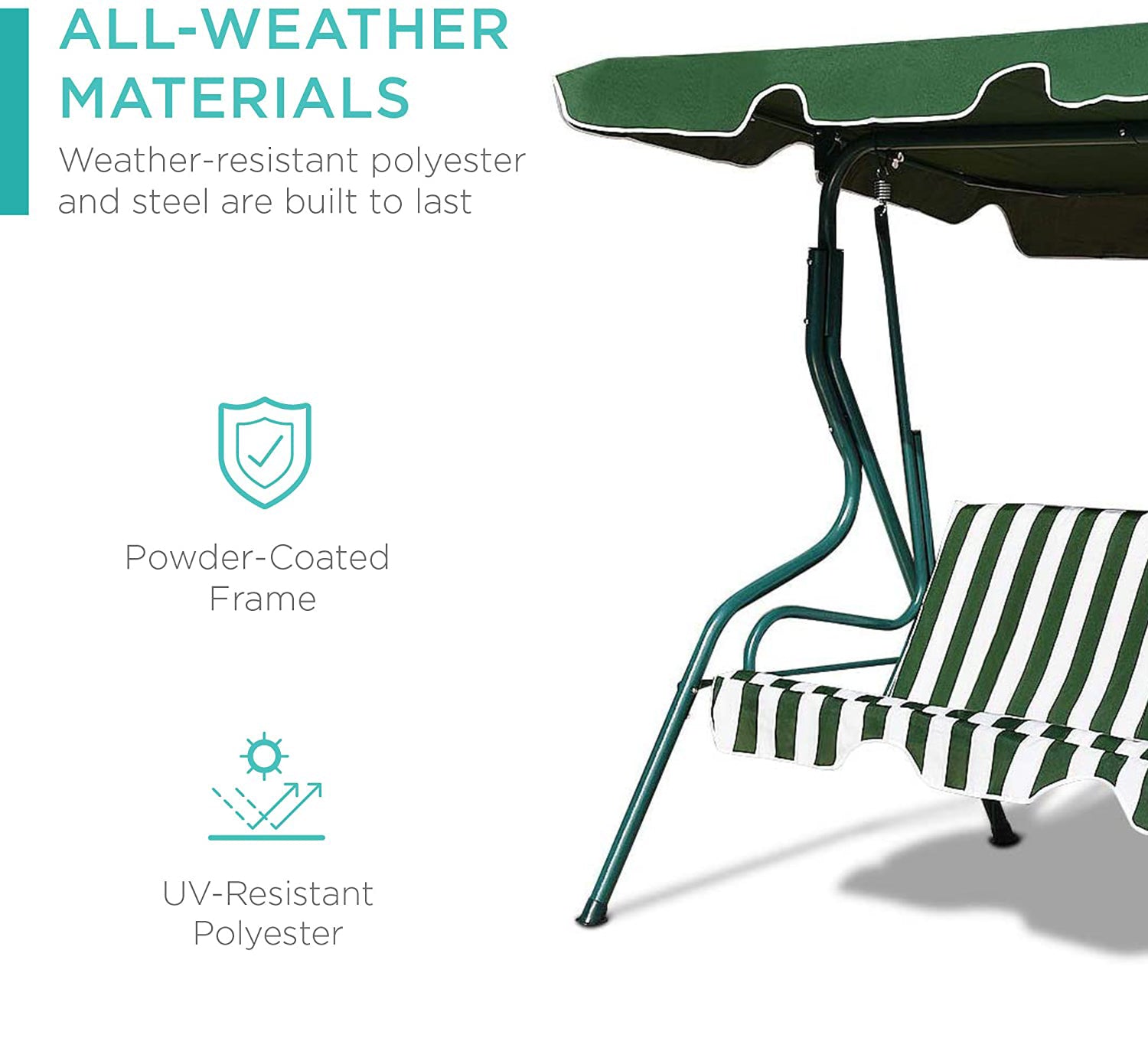 取り外し可能なクッションとコーティングされたスチールフレームを備えた3人用屋外パティオスイングチェア