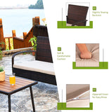 ウィッカー製屋外パティオ会話用座席セット 4点セット ベージュクッションとコーヒーテーブル付き