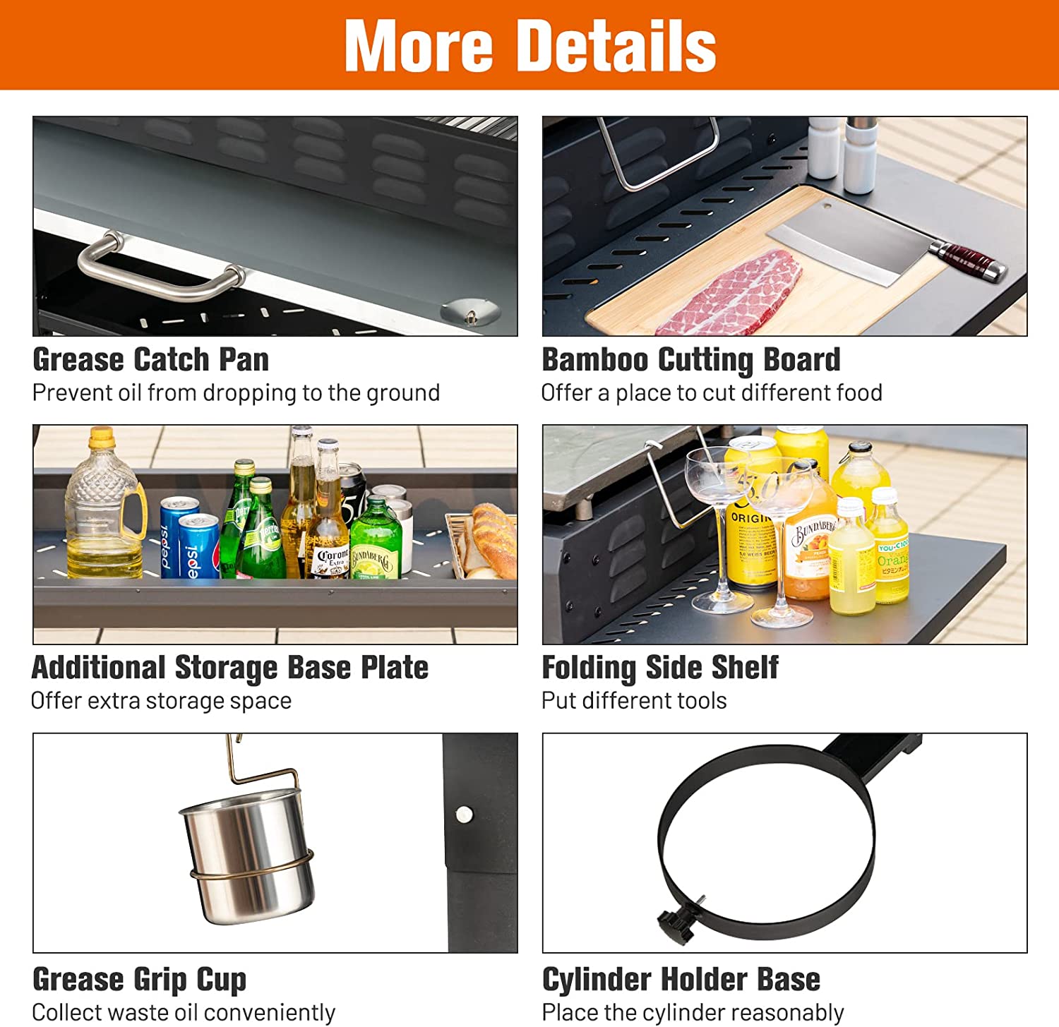 4バーナープロパンガスグリル(グリドルトップ付き、黒)