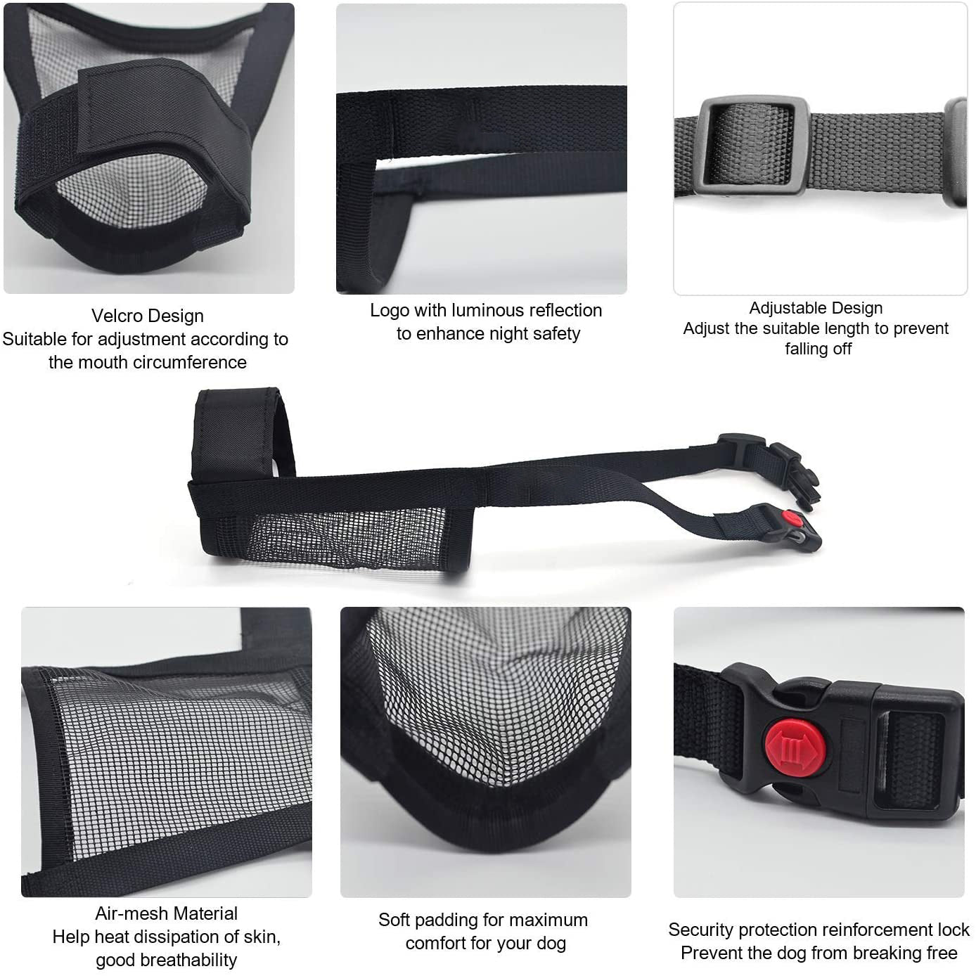 噛みつき防止犬用口輪、ナイロン製ソフト犬用口輪、安全、調節可能なループ、通気性のあるメッシュ生地、小型から大型犬まで噛みつき防止、吠え防止、舐め防止