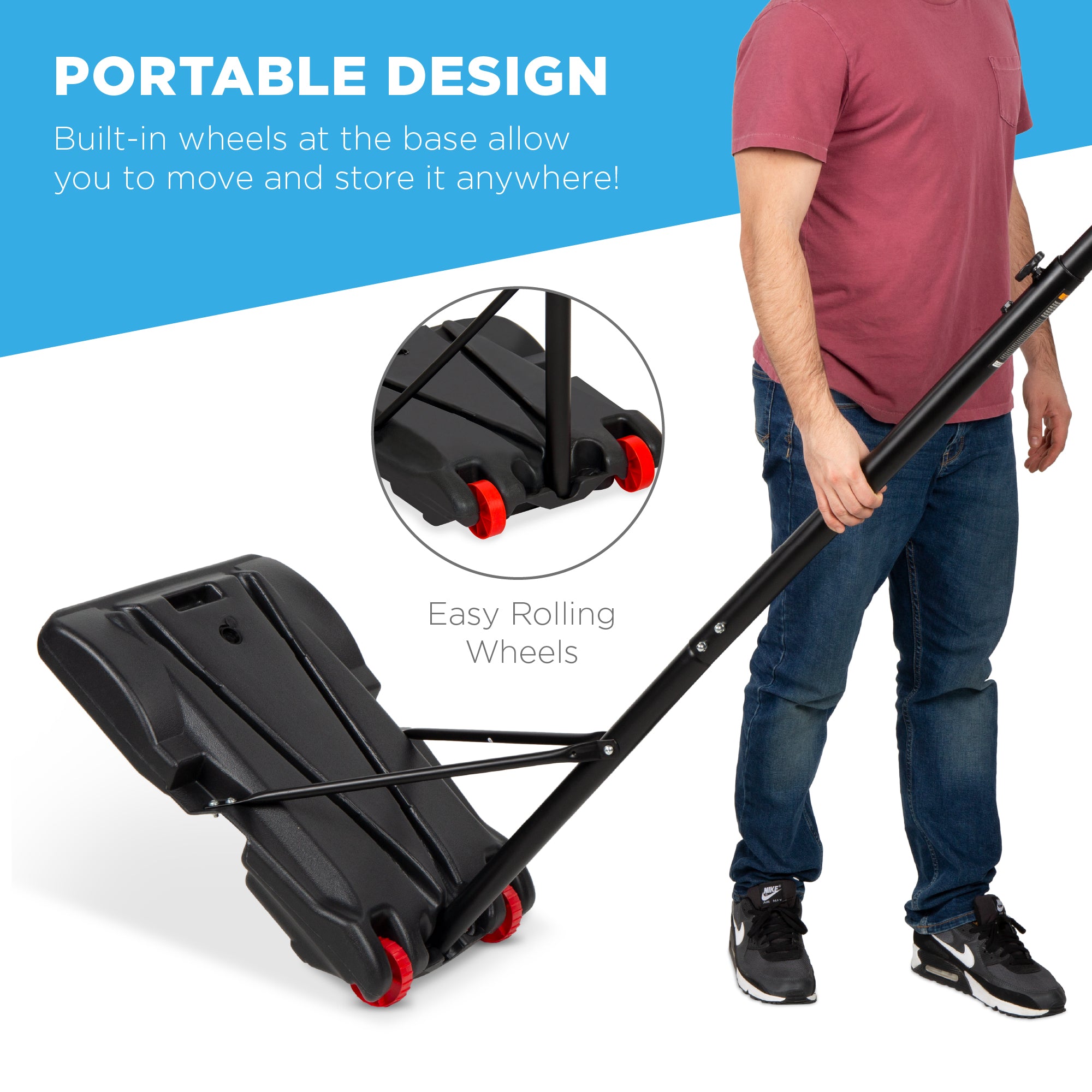 SKONYON 子供用 ポータブル 高さ調節可能 スポーツ バスケットボール フープ バックボード システム スタンド ホイール付き - ブラック