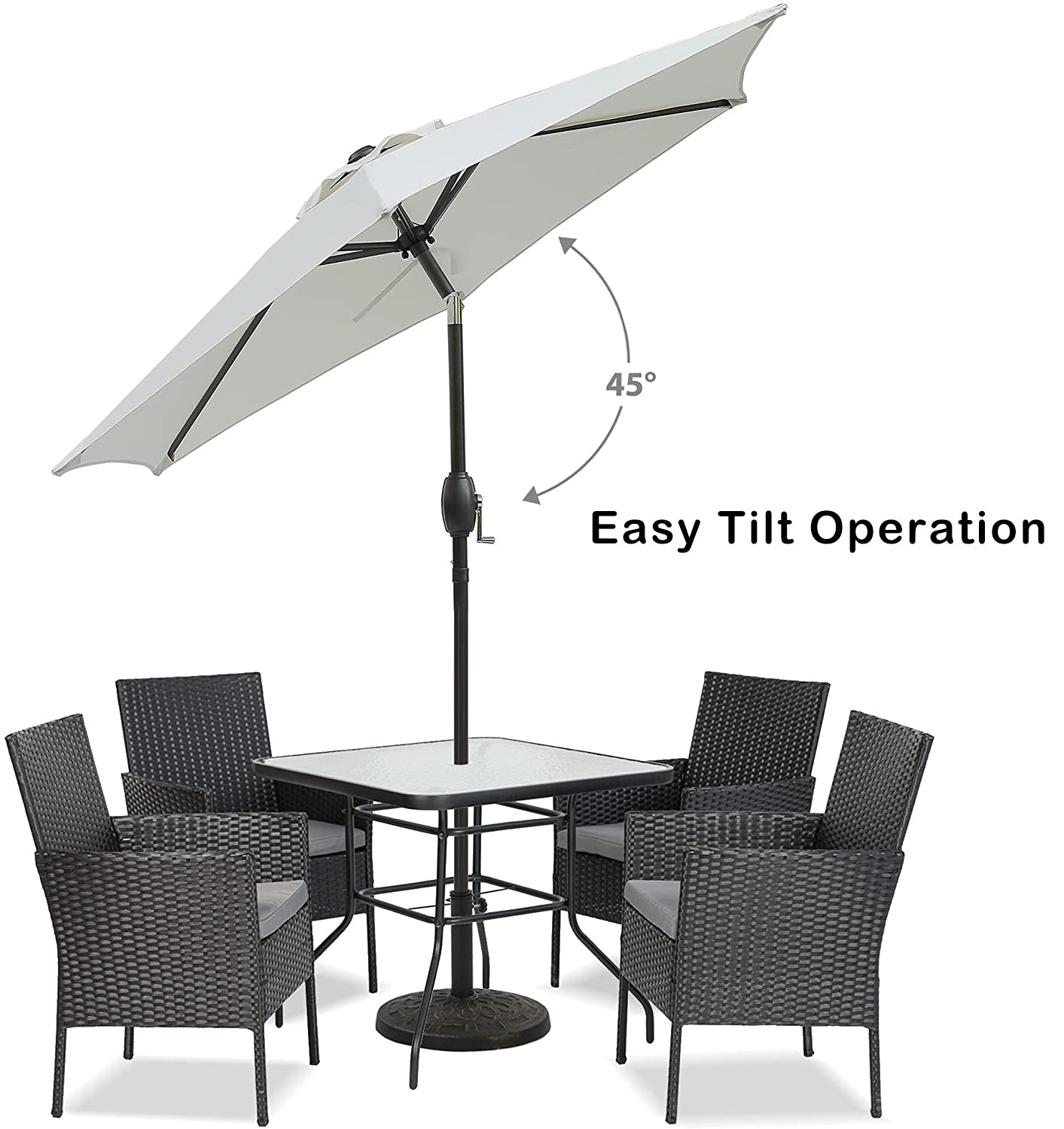 7.5 フィート マーケット アウトドア パティオ アンブレラ プッシュ ボタン チルト & クランク付き ベージュ