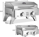 2-Burner Portable Tabletop Propane Gas Grill in Stainless Steel