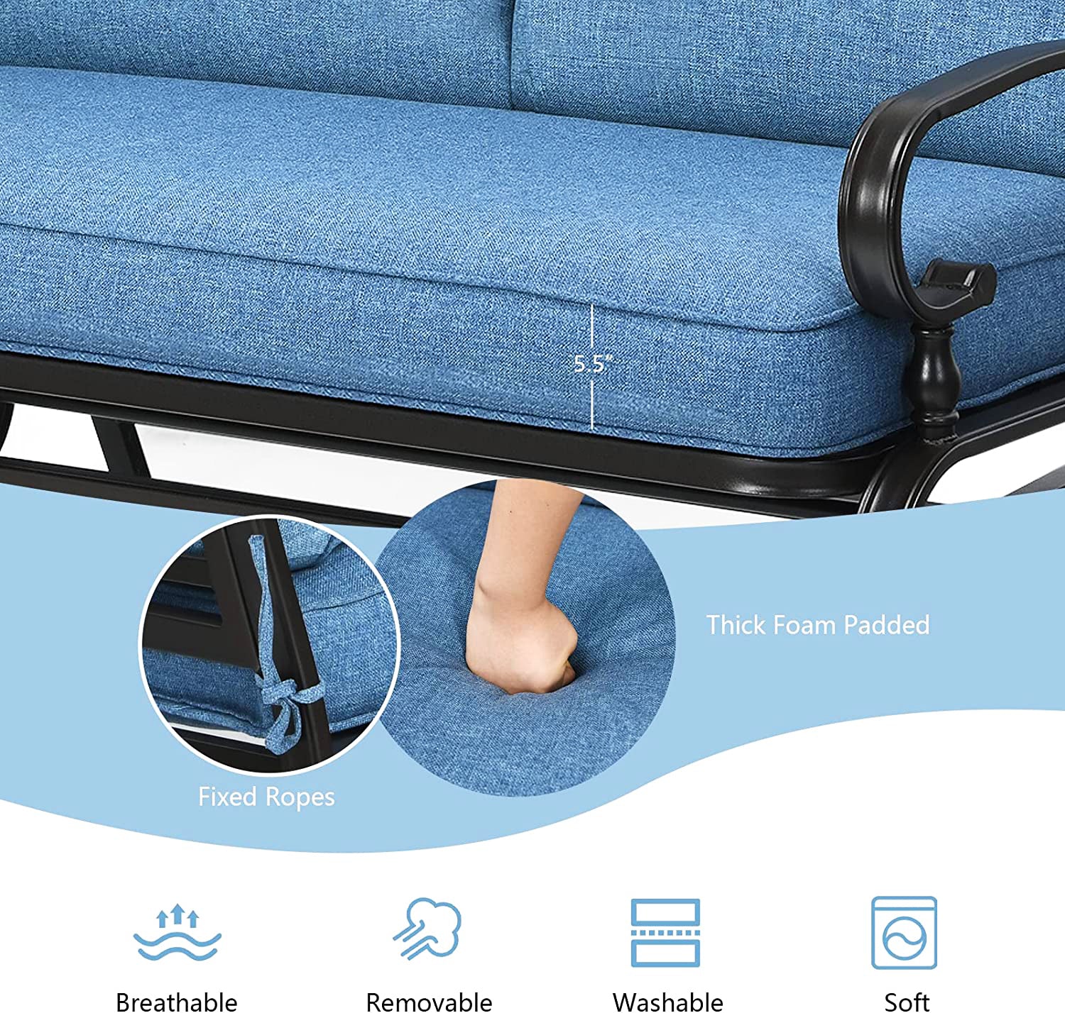 2人用金属製アウトドアグライダー(ブルークッション付き)