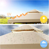 10 フィート x 10 フィート ベージュ 屋外パティオ ガゼボ キャノピー ポリエステル屋根とメッシュカーテン付き