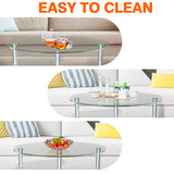 35インチ シルバー ミディアム オーバル ガラス コーヒー テーブル 棚付き