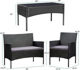 4-Piece Steel Outdoor Patio Wicker Conversation Set with Beige Cushions