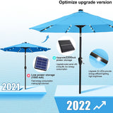 10 フィート スチール マーケット ティルト パティオ アンブレラ クランクとソーラー LED 付き ターコイズ