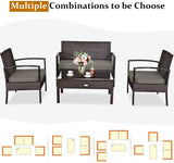 4ピース ウィッカー アウトドア パティオ コンビネーション セット タン クッションとコーヒーテーブル付き