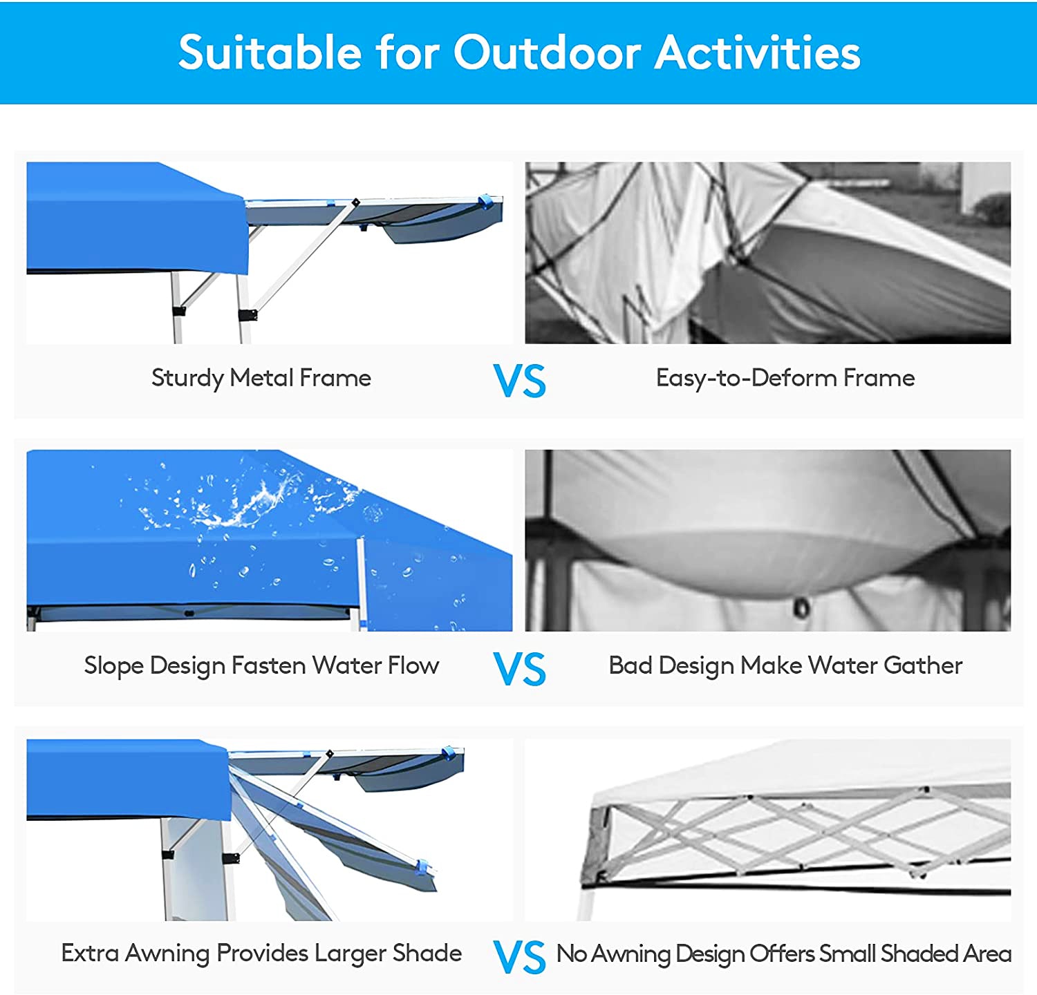 17 フィート x 10 フィートの青いポップアップ キャノピー、調節可能なインスタント サンシェルターとキャリーバッグ付き