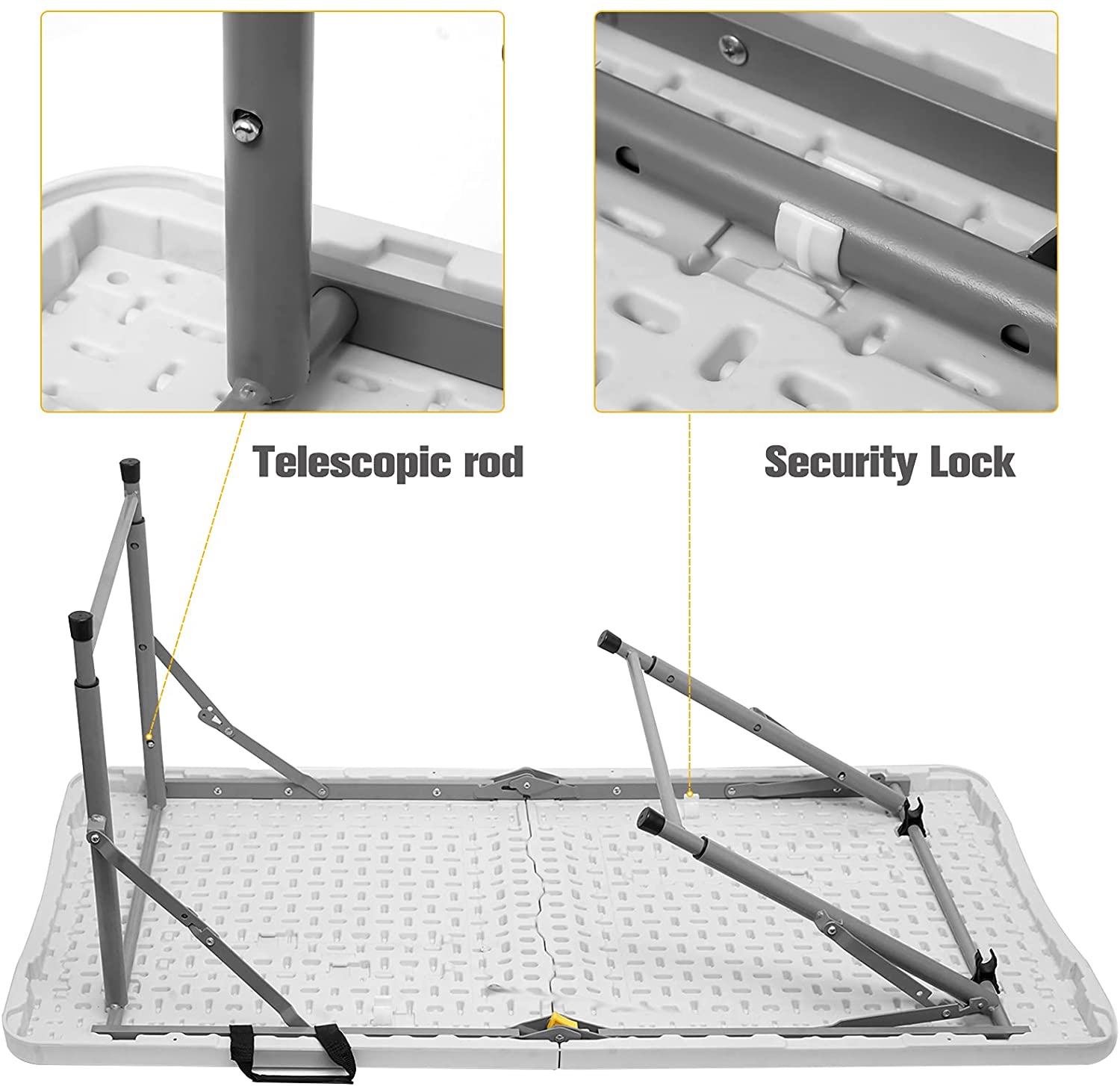 4フィート ホワイト 高さ調節可能 半分に折りたためる プラスチック 屋外用 ピクニック折りたたみテーブル
