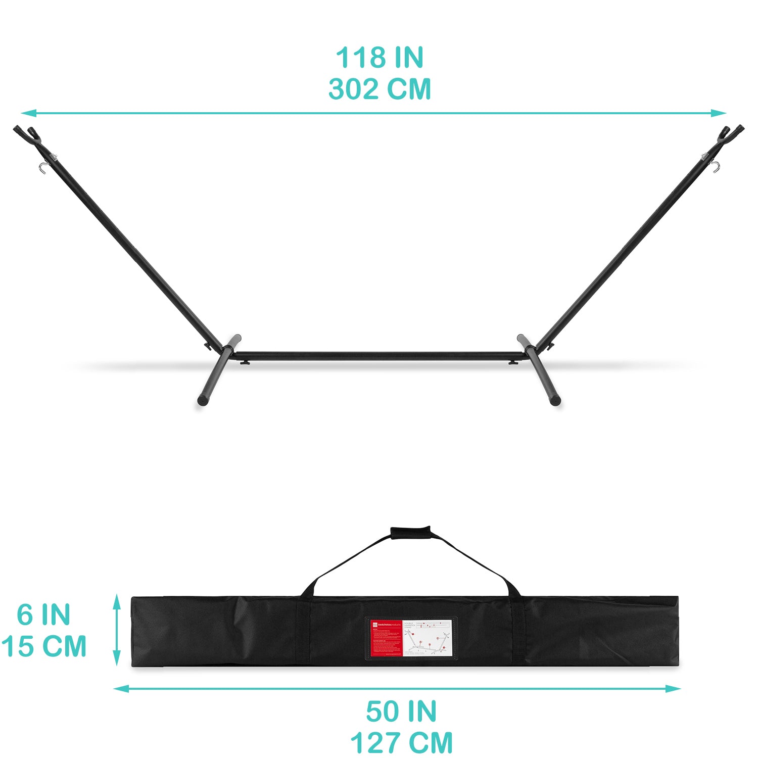 10 フィートの布製コットン ハンモック ベッド、省スペース スチール スタンド付き、ブラウン ストライプ (耐荷重 450 ポンド、キャリーバッグ付属)