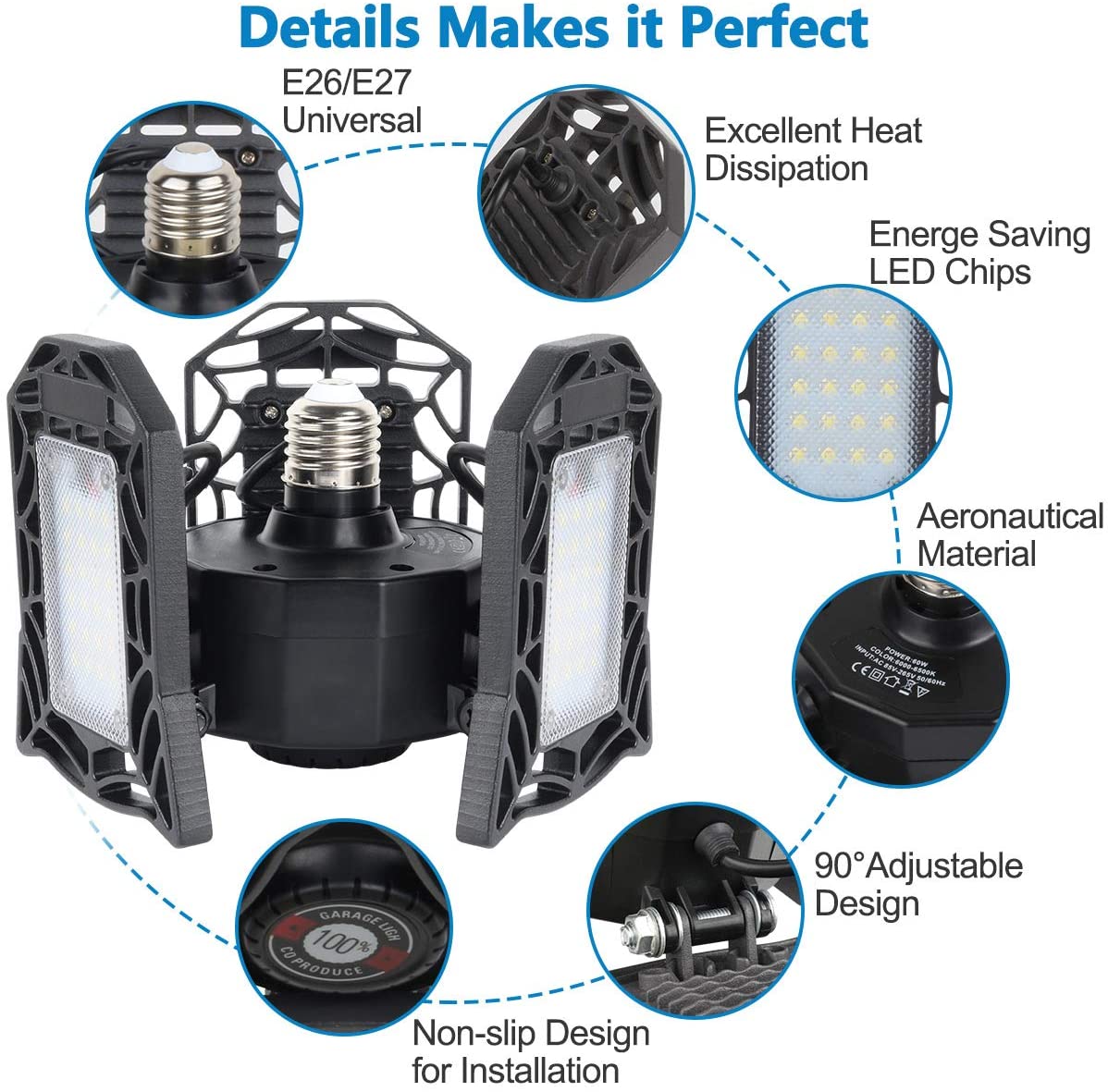 LED ガレージ ライト 110V E26 超高輝度 調節可能 LED ショップ ライト ガレージ、ワークショップ、作業台、納屋、倉庫、全エリア、地下室用