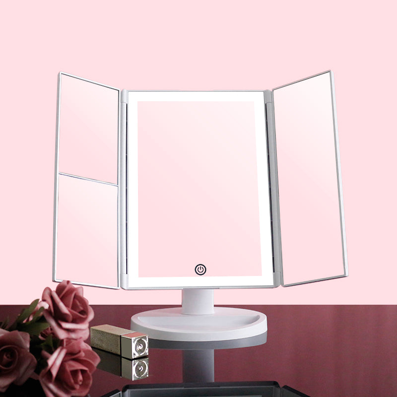 化粧鏡 バニティミラー ライト付き 1倍 2倍 3倍拡大 タッチスクリーンスイッチ デュアル電源 ポータブル三つ折りミラー 化粧用ライト付きミラー