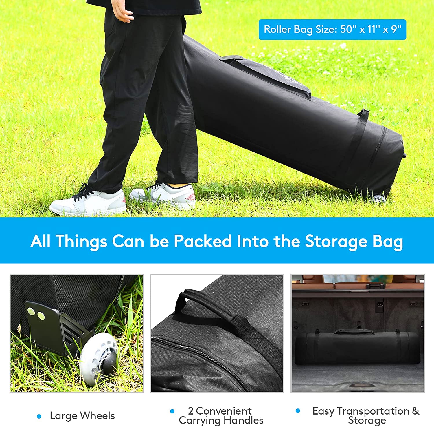 17 フィート x 10 フィートの青いポップアップ キャノピー、調節可能なインスタント サンシェルターとキャリーバッグ付き