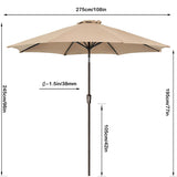 9 フィート マーケット アウトドア パティオ アンブレラ プッシュ ボタン チルト & クランク付き ベージュ