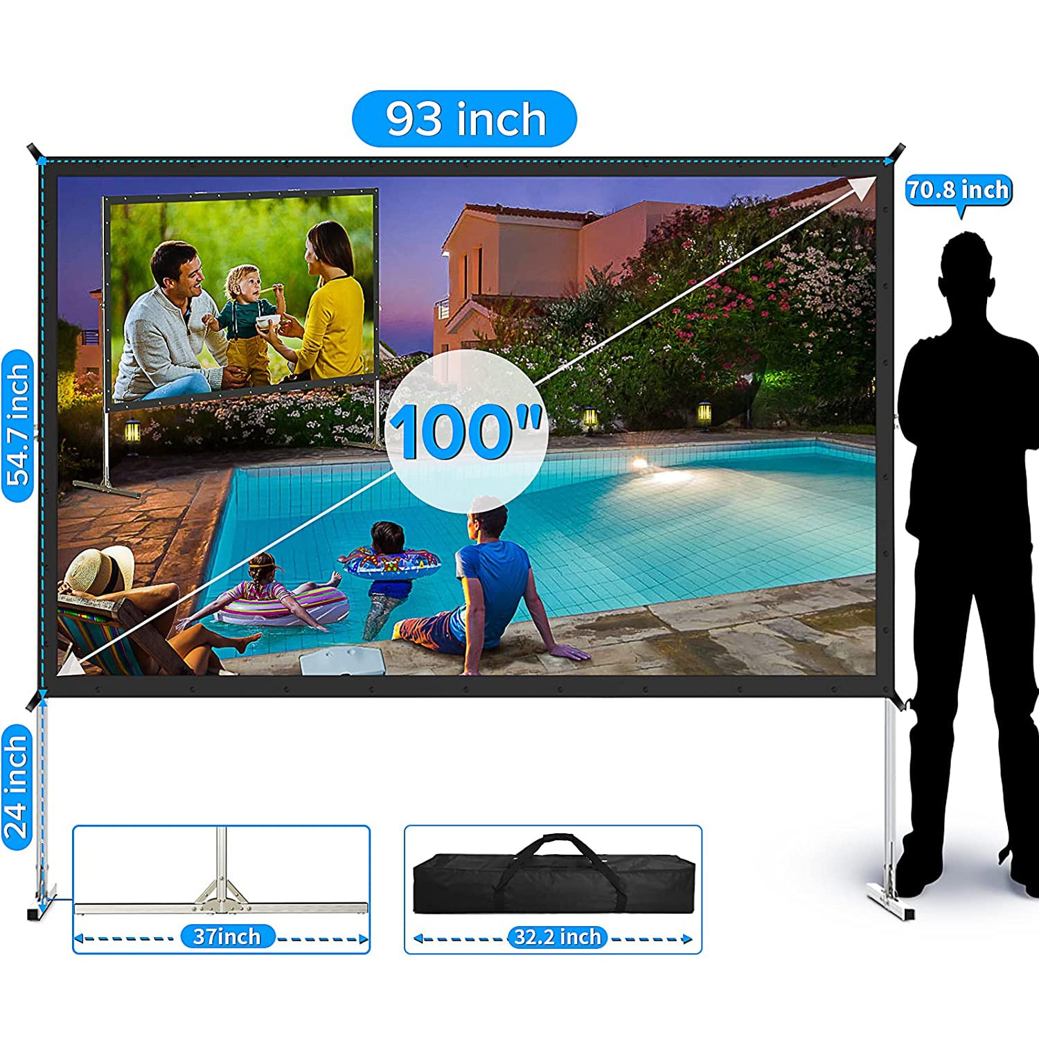 100インチ ポータブルプロジェクタースクリーン キャリーバッグ付き