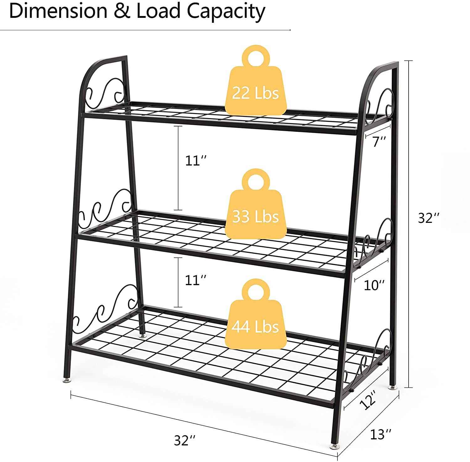 高さ 32 インチ 屋内/屋外用 ブラック メタル プラント スタンド (3 段)