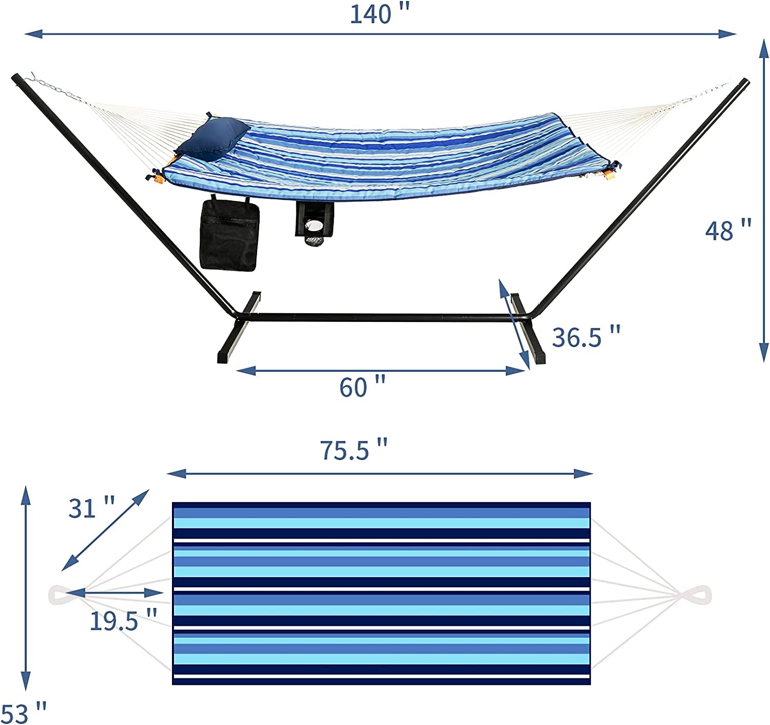 カタリナビーチのスタンド付き12フィートのファブリックハンモック