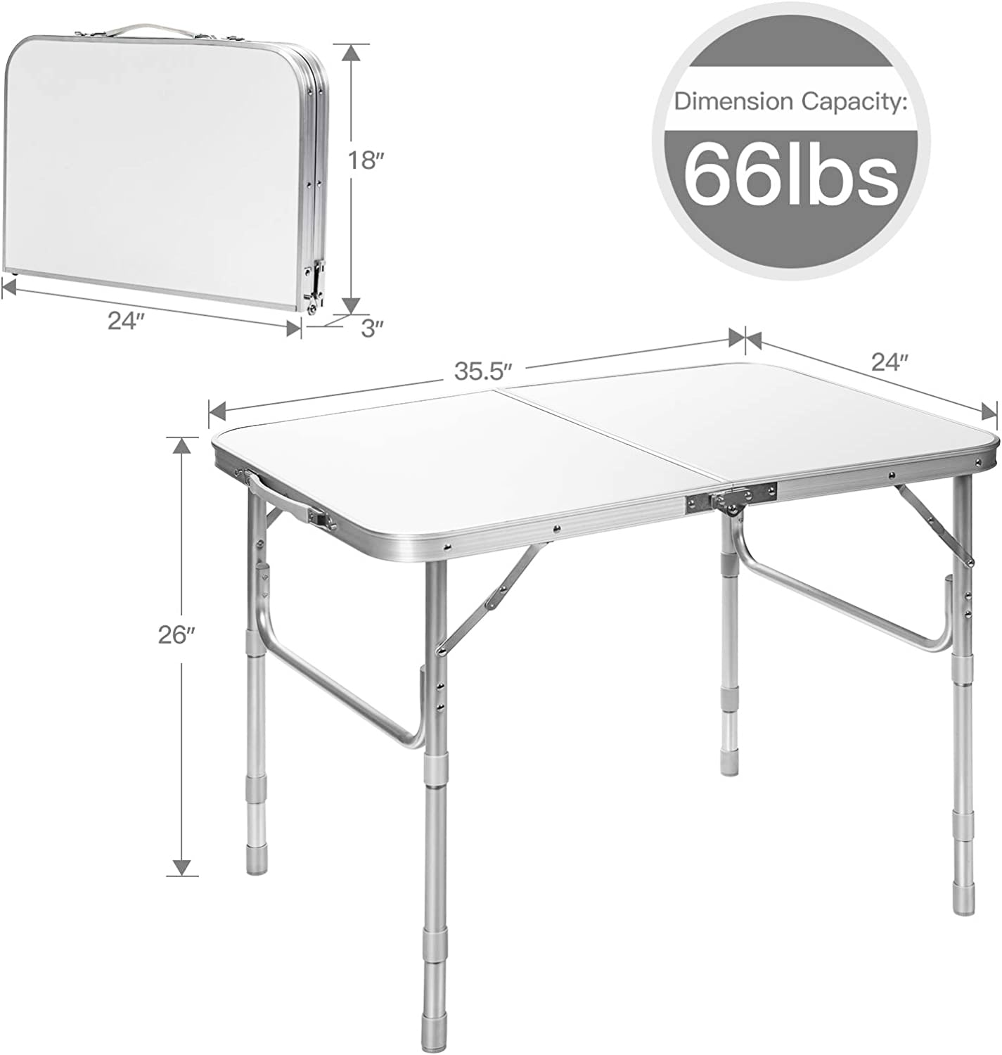 高さ26インチの長方形アルミ製折りたたみ式ポータブル屋外ピクニックテーブル