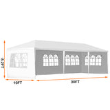 10 ft. x 30 ft. White Canopy Tent Heavy-Duty Wedding Party Tent Canopy with 5 Removable Side Walls