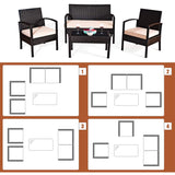 4ピース ウィッカー アウトドア パティオ コンビネーション セット タン クッションとコーヒーテーブル付き