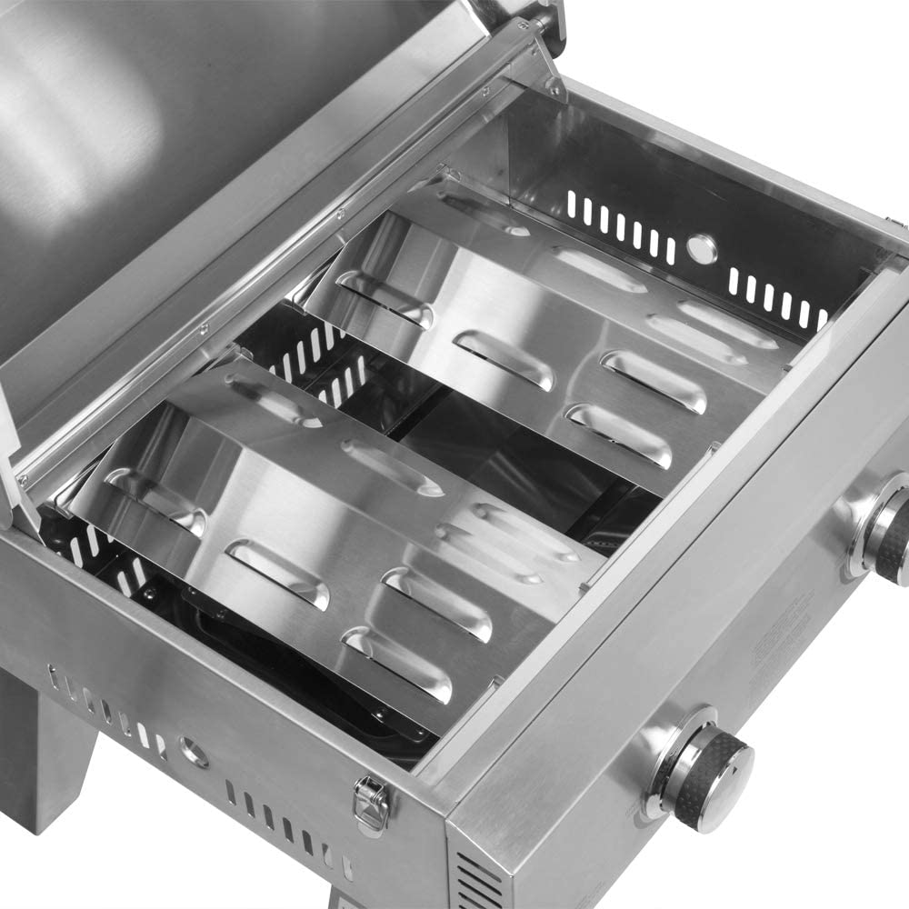 2バーナーポータブル卓上プロパンガスグリル(ステンレススチール製)