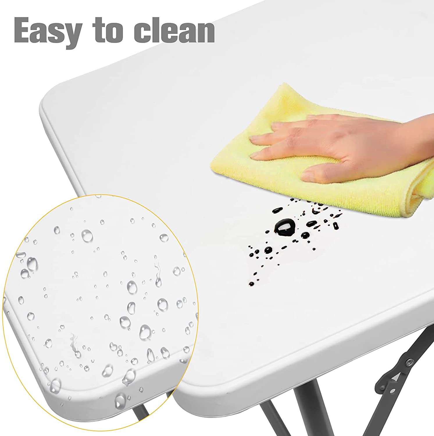 4フィート ホワイト 高さ調節可能 半分に折りたためる プラスチック 屋外用 ピクニック折りたたみテーブル