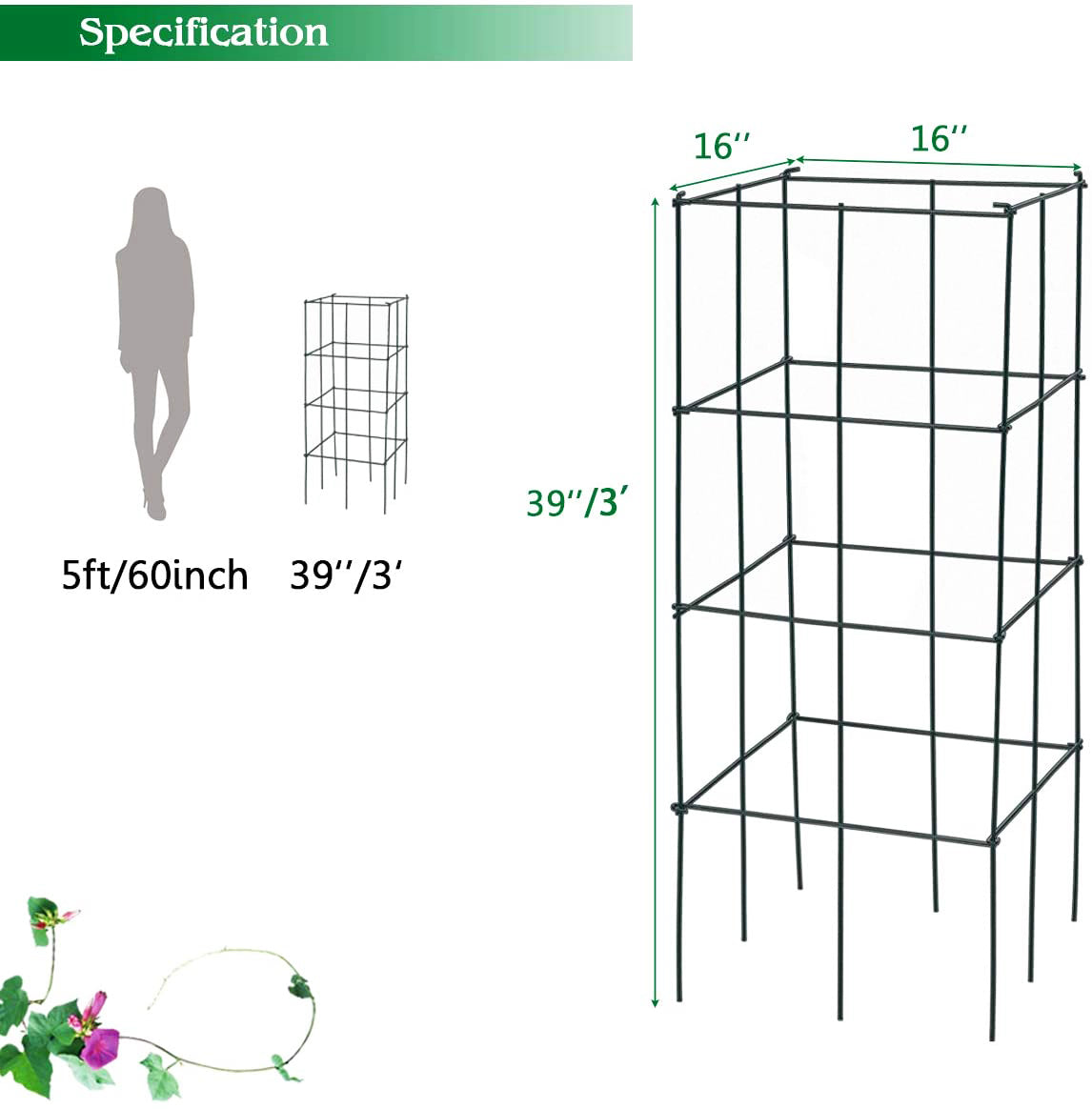 39 インチ メタル ガーデン トレリス (4 個パック)