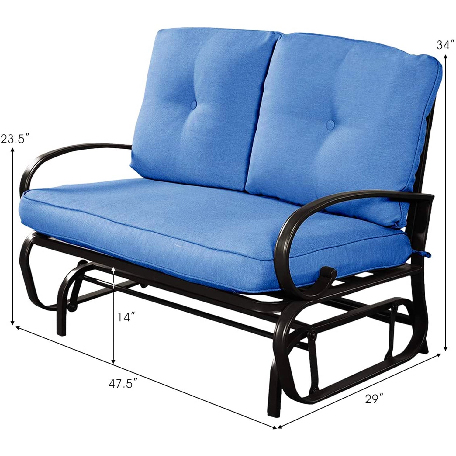 2人用金属製アウトドアグライダー(ブルークッション付き)