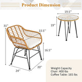 3ピース ウィッカー アウトドア パティオ 会話用座席セット ホワイトクッション付き