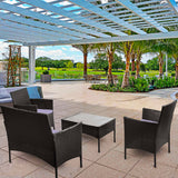 スチール製屋外パティオ用ウィッカーコンバクションセット 4点 ベージュクッション付き