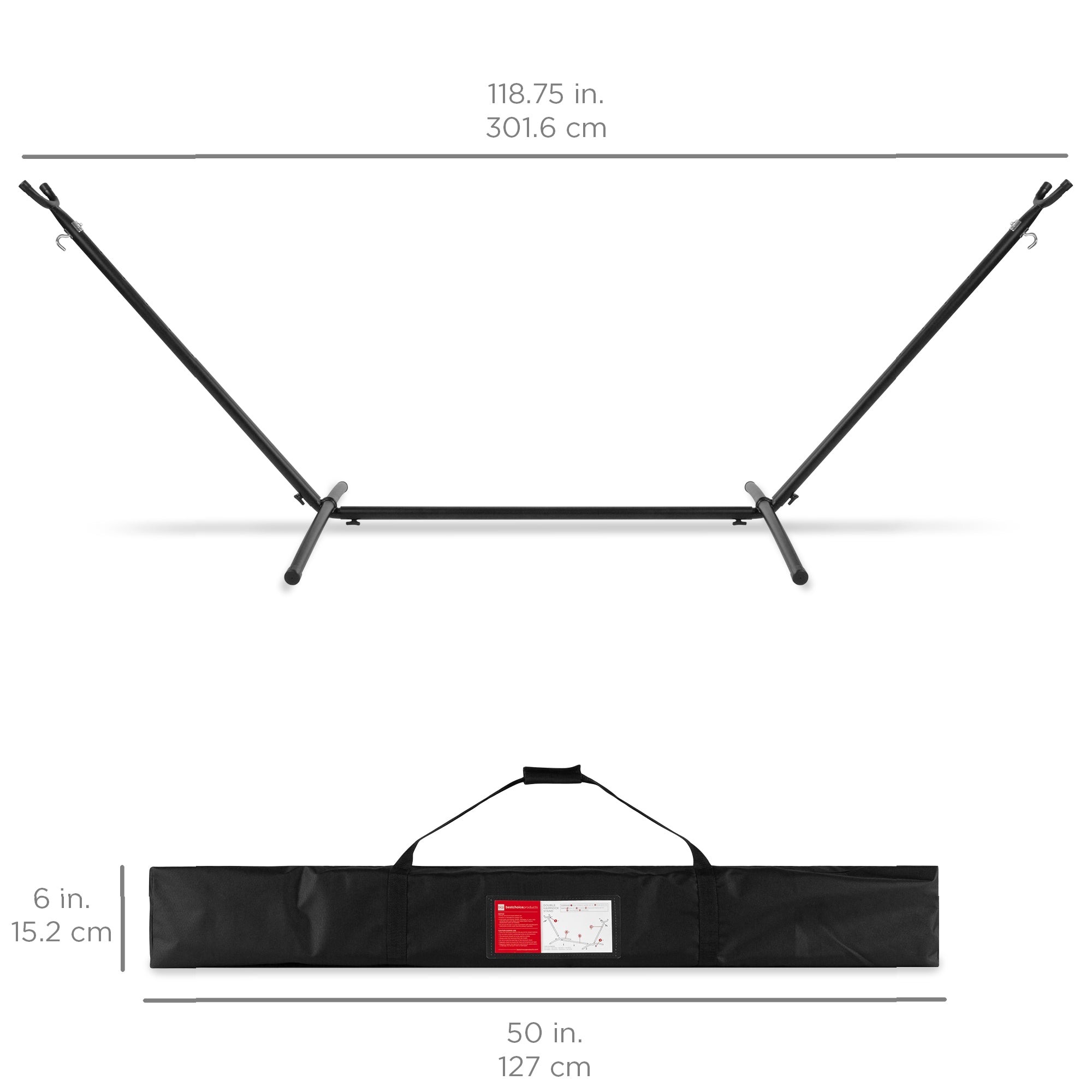 10 フィート ファブリック コットン ハンモック ベッド、省スペース スチール スタンド付き、トロピカル (耐荷重 450 ポンド、プレミアム キャリーバッグ付属)