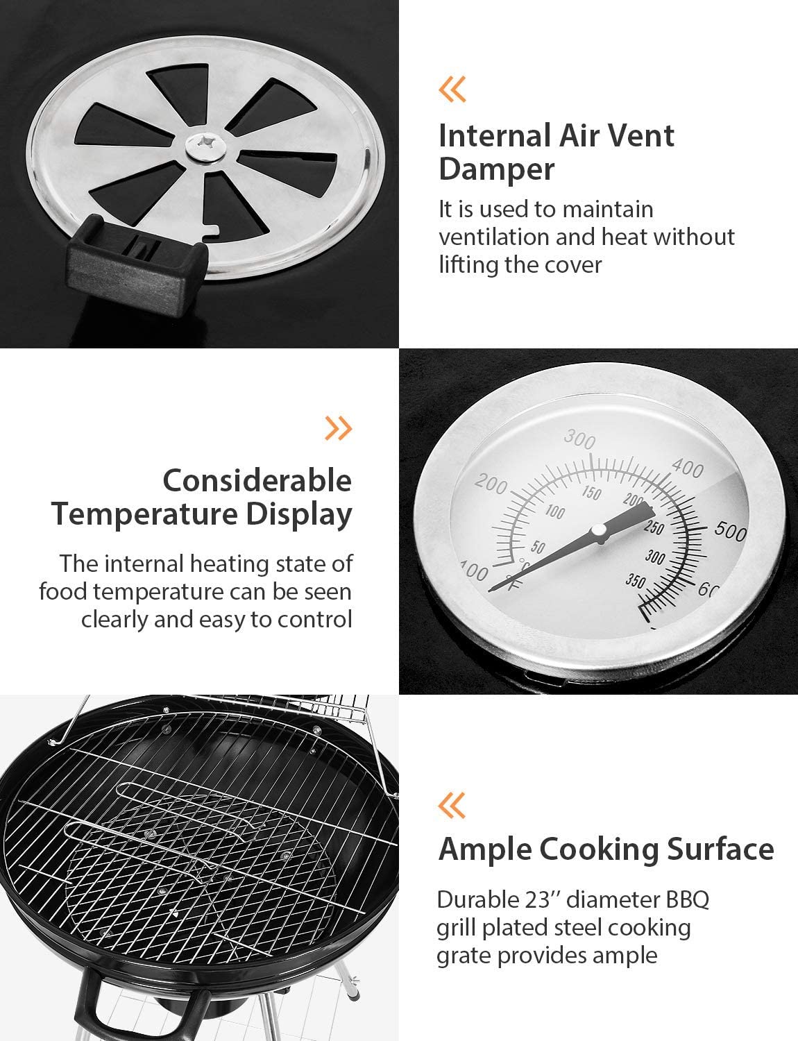 22インチ オリジナル ケトル プレミアム チャコールグリル ブラック 温度計内蔵
