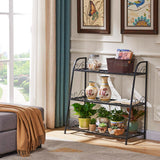 高さ 32 インチ 屋内/屋外用 ブラック メタル プラント スタンド (3 段)