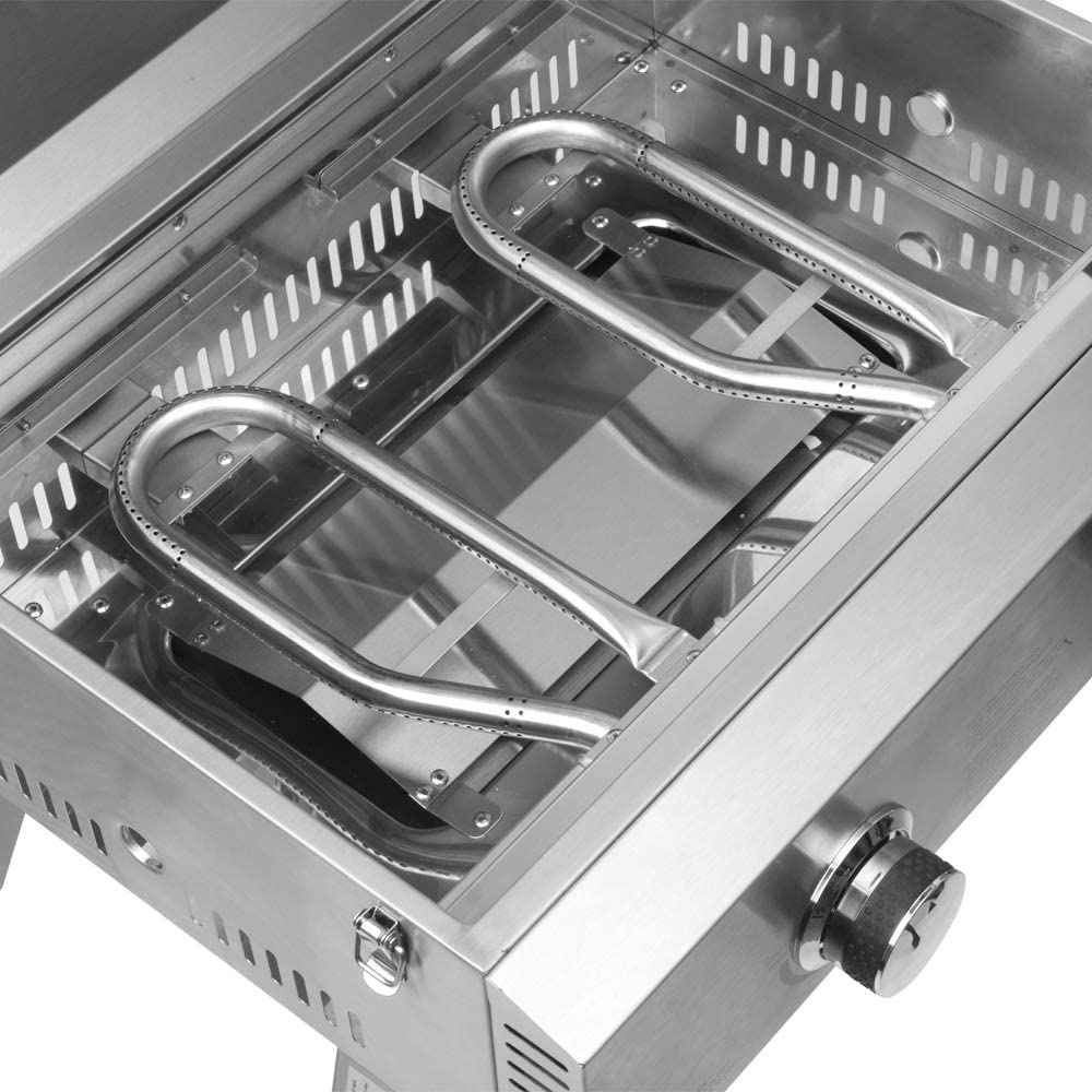 2バーナーポータブル卓上プロパンガスグリル(ステンレススチール製)