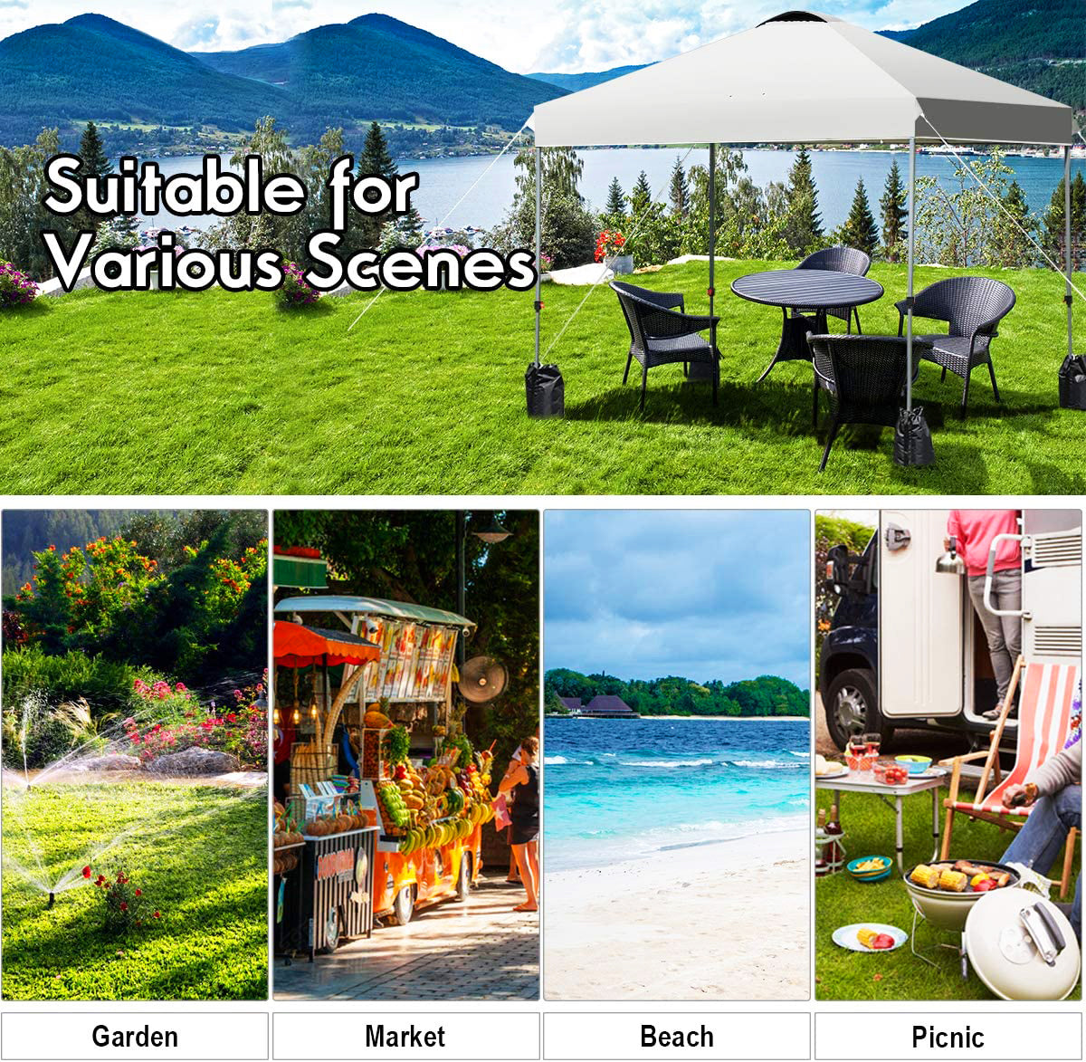 10 フィート x 10 フィート ホワイト インスタント キャノピー ポップアップ テント