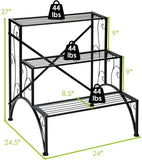 高さ27インチの屋外用ブラックメタルプラントスタンド(3段)