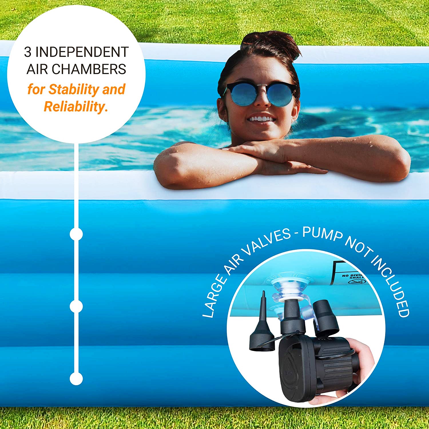 12 フィート x 6 フィートの長方形 22 インチの深さのインフレータブル プール (ブルー)