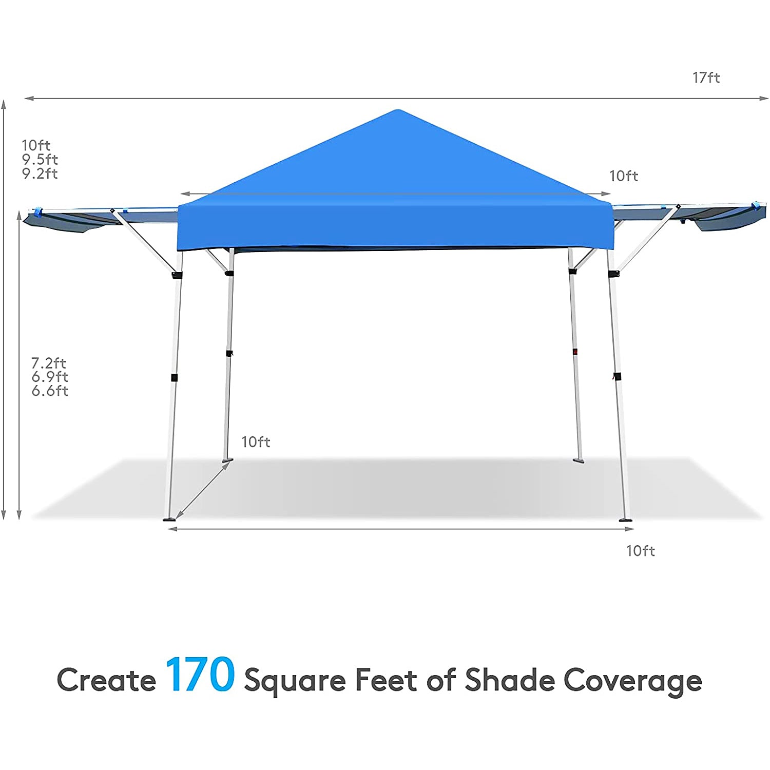17 フィート x 10 フィートの青いポップアップ キャノピー、調節可能なインスタント サンシェルターとキャリーバッグ付き
